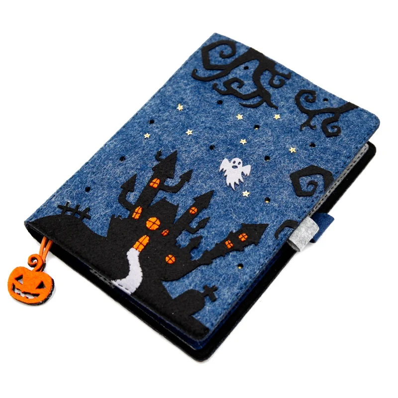 

Spooky Halloween Castle Style Notebook With Felt Cover Sewing Art Practical Felt DIY Notebook Exquisite Birthday & Festival Gift
