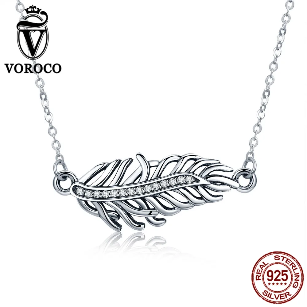 VOROCO 925 Sterling Silver Clear Cubic Zircon Leaf Necklace for Women Clothing Accessories Fine Jewelry Christmas Gifts VSN046 | Украшения