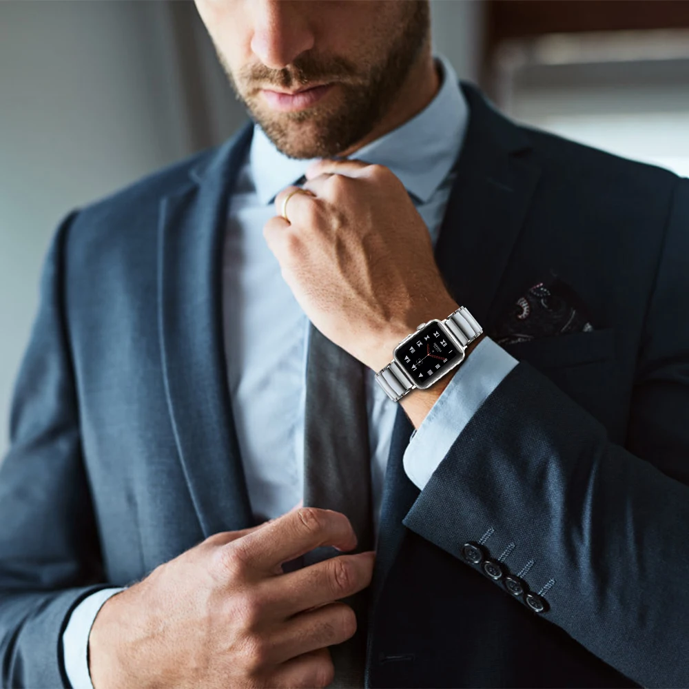 Fghgf керамика для apple watch, ремешок 42 мм/38 мм 40 мм 44 Пряжка из нержавеющей стали ремешок для наручных часов iwatch серии 4/3/2/1 ремешок на запястье