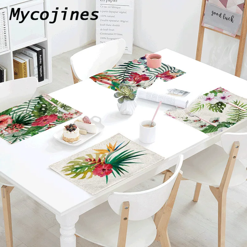 

Green Plant Flower Table Napkin Morning Glory Monstera Palm Leaf Print Family Western Restaurant Decoration Fashion Tablecloth