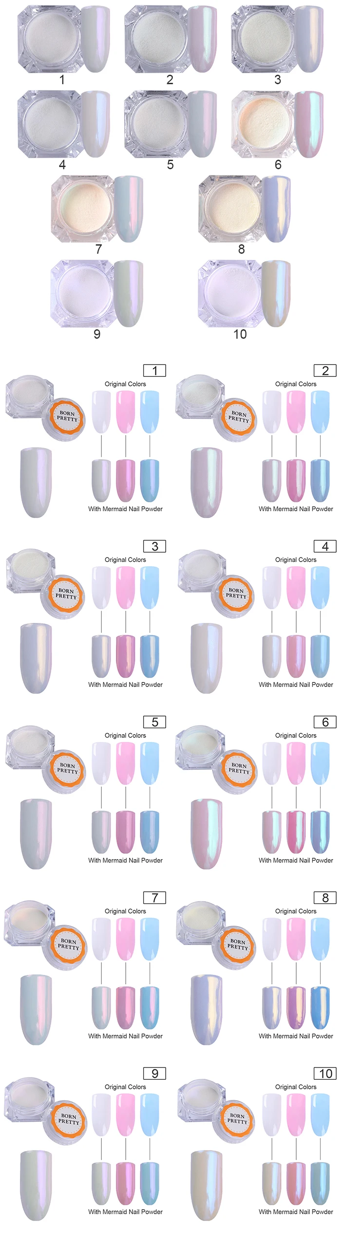 Порошок для ногтей пыль жемчужная оболочка смешанная с УФ гель лак блеск для ногтей Дизайн ногтей украшение BORN PRETTY 10 цветов