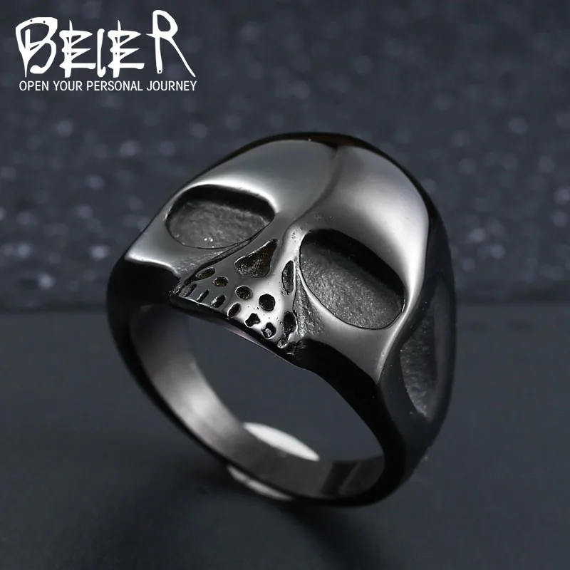 BEIER three colour Men's Punk Black/Silver/Plated-Gold Alien Skull Rings 316L Stanless Steel Fashion Jewelry BR8-198