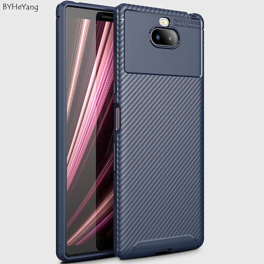 

Rugged Silicone Cases For Sony Xperia 10 Shockproof Carbon Fiber Soft tpu Anti-Knock Back cover case Housings for Sony Xperia10