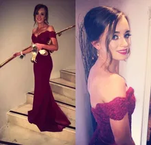 HQ Burgund Prom Dresses Phantasie Neue 2017 Schulterfrei Spitze Mieder Kappen-hülsen-formale Abend-kleider Backless Günstige Party Kleider