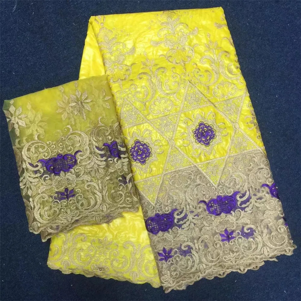 

Yellow Color High Quality 2018 Latest Lace Fabrics African Embroidered Bazin Riche Getzner With Pearls For Party Dresses GF366-1