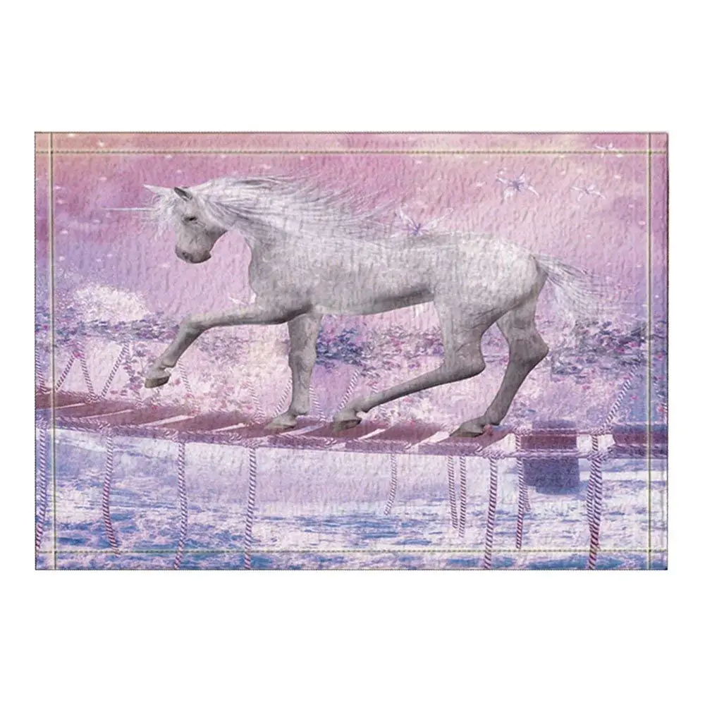 Teen Girls Kids Decor Magic Unicorn Horse Walking on Wooden Bridge in