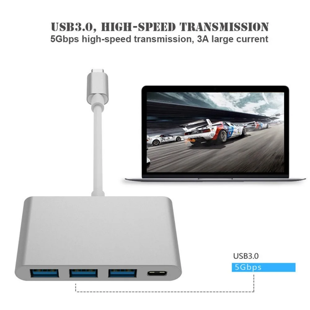 4 IN 1 UBS Type C to 3 USB 3.0 + USB C Charging Port HUB Adapter Cable