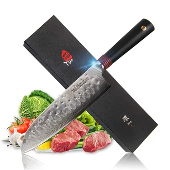 

TUO Cutlery Santoku Knife -Japanese AUS-10 Stainless Steel Kitchen Knfie - Hammered finished- Non-slip Ergonomic G10 Handle -7''