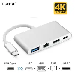 Doitop 1080 P 4 К HD 4 в 1 USB 3.1 Тип C к HDMI + USB 3.0 + RJ45 + Тип-c аудио-видео адаптер USB-C конвертер для MacBook Samsung S8