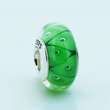 Подходит для Пандора браслеты зеленый вид муранского стекла бусины стерлингового серебра 925 Подвески