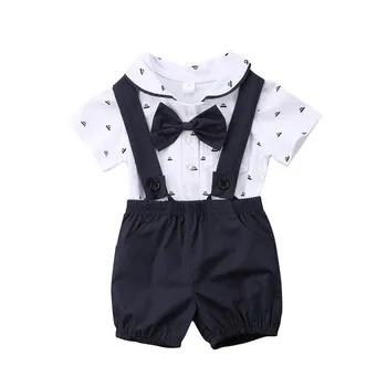 

Baby Boy Clothing Set 2018 Summer Infant Boys Gentlemen Clothes Tie Romper+Overalls 2PCS Outfit Sets