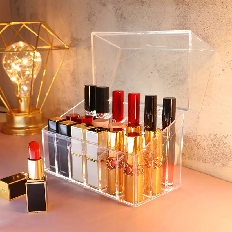 

Net Red Lipstick Plastic Storage Box Makeup Organizer Display Shelf Dressing Table Dust Proof Lip Glaze Boxes for Woman Cosmetic