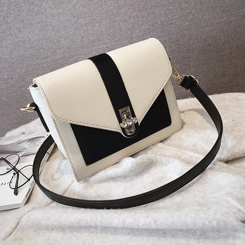 

Women Leather Embroidery Messenger Bag Girl Shoulder Bags Female Bag Braccialini Style Design Art Cartoon Geometric Contrast