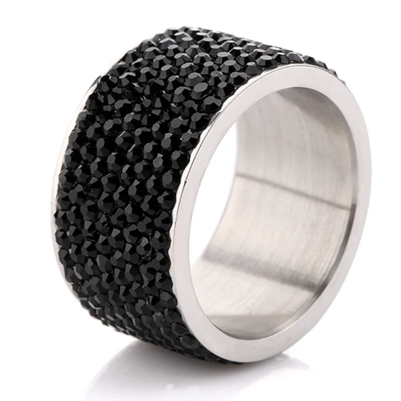 

Wholesale 7 Row Black Crystal 316L Stainless Steel Party Ring Birthday gift