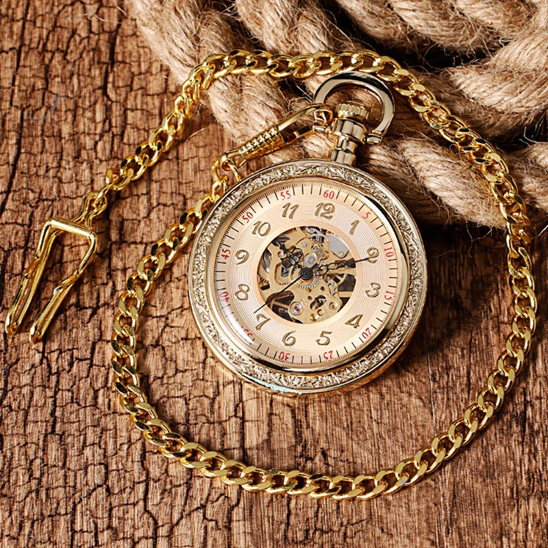 Классический Стиль Механический ручной взвод часы открытым лицом Подвеска для Для мужчин Для женщин Windup Античный Золотой лучшие подарки