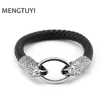 J store, черные плетеные кожаные браслеты, волчий дракон, змея, голова тигра, симпатия, ретро серебряный браслет из сплава, браслет для мужчин, ювелирные изделия