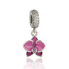 Orquídea Esmalte de Cristal Colgante Para la Joyería de DIY Que Hace de Las Mujeres Moda 925 Joyas de Plata Pan Ajuste Pulseras Del Encanto
