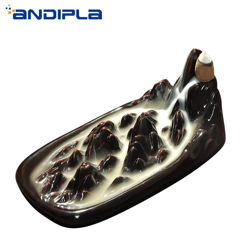 

Mountains and River Sandalwood Blackflow Incense Burner Creative Home Decor Ceramic Censer Conical Incense Holder Base Ornament