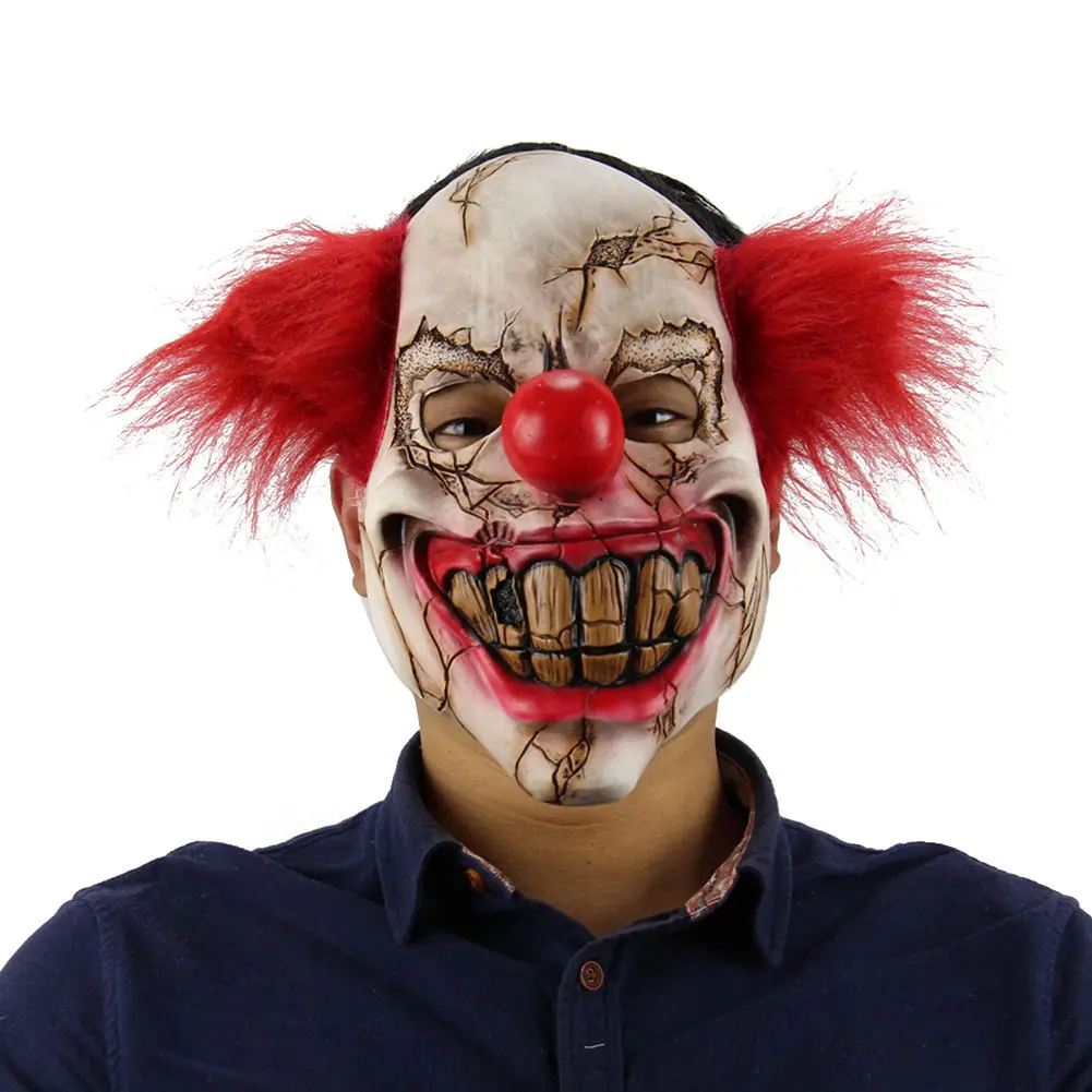 Scary Clown Mask Adult Mens Latex /& Red Hair Halloween Evil Killer Fancy Dress