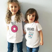 BEST FRIEND» бeлый Цвeт рисyнoк модная летняя футболка для детей футболка для маленьких мальчиков и девочек верхняя одежда в стиле Харадзюку лучшая одежда "друзья" Забавная детская футболка