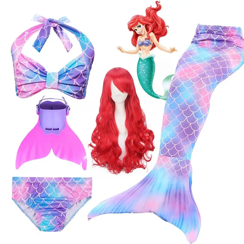 

Kids Girls Mermaid Tails For Swimming Fin Swimsuit Bathing Suit Tail Mermaid Wig for Girls Costume Can Add Flipper Monofin
