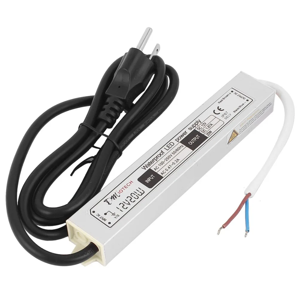 

New Arrival US Plug AC 100-250V DC 12V 20W Transformer IP67 Waterproof LED Driver Power Supply High Quality