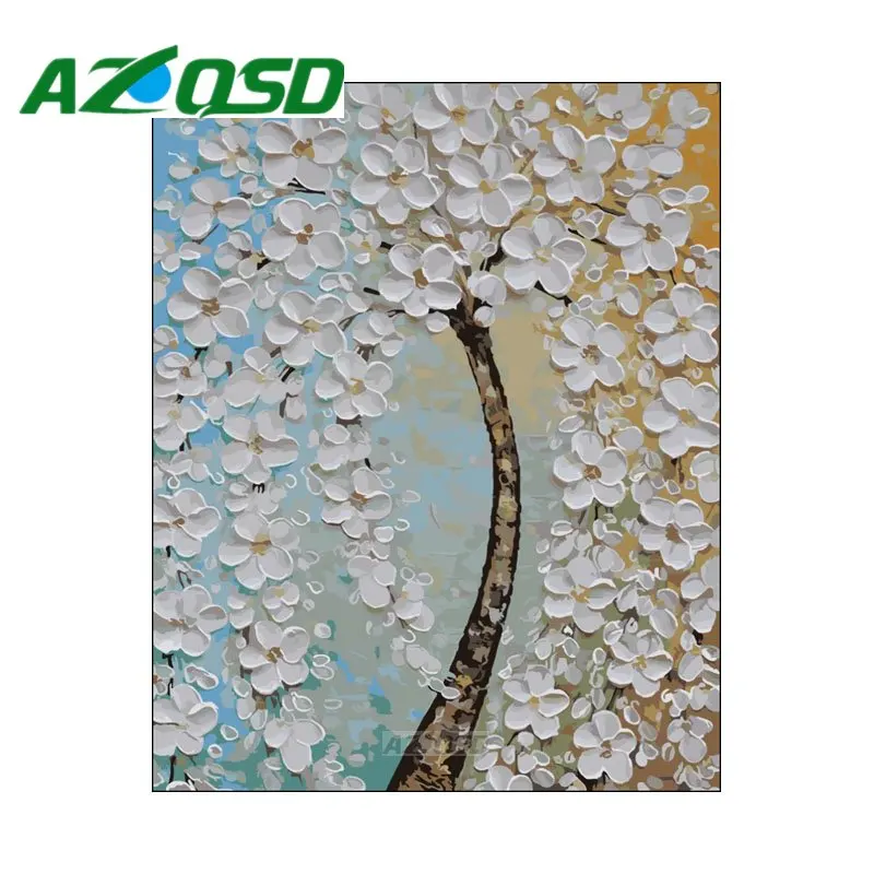 

AZQSD Painting By Numbers 40x50cm Frameless White Tree Knife Painting Picture By numbers On Canvas Home Decor szyh412