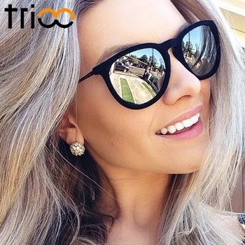 

TRIOO Women Sunglasses Polarized Mirror Brand Designer Mirror Oculos UV400 Fashion Sun Glasses for women Black Simple shades