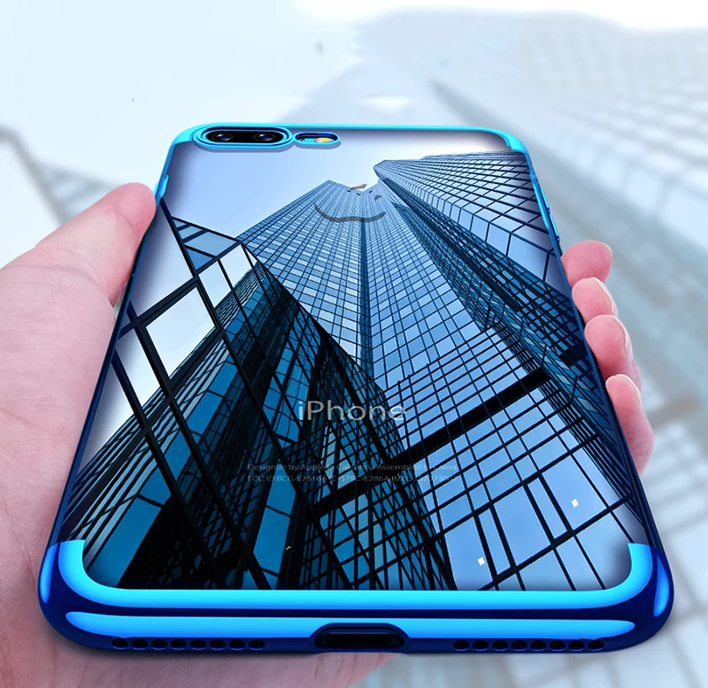 Luxury-Plating-Clear-Case-For-iPhone-6-6s-7-8-X-Case-Transparent-Silicon-Phone-Case