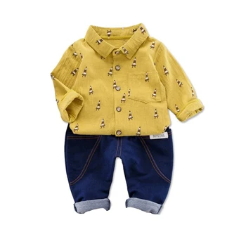 

New 2019 Spring Baby Boys Shirt + Jeans 2 pieces Baby suit Newborn sets Baby Boys Set Kids Cotton long sleeve tshirt Boys top