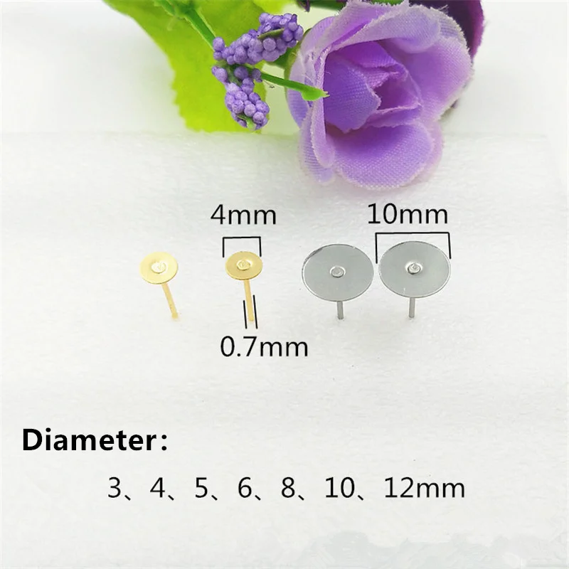 100pcs 316L Stainless Steel Flat Head Earring Pin Without Hanging Hole
