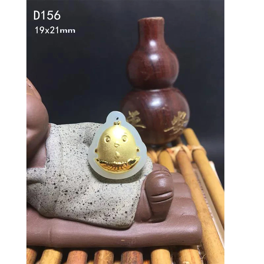 

Hetian Jade Cute Egg Pendant 3D Small Egg Necklace with Gold inlaid jade Fashion For child Gift Jewelry