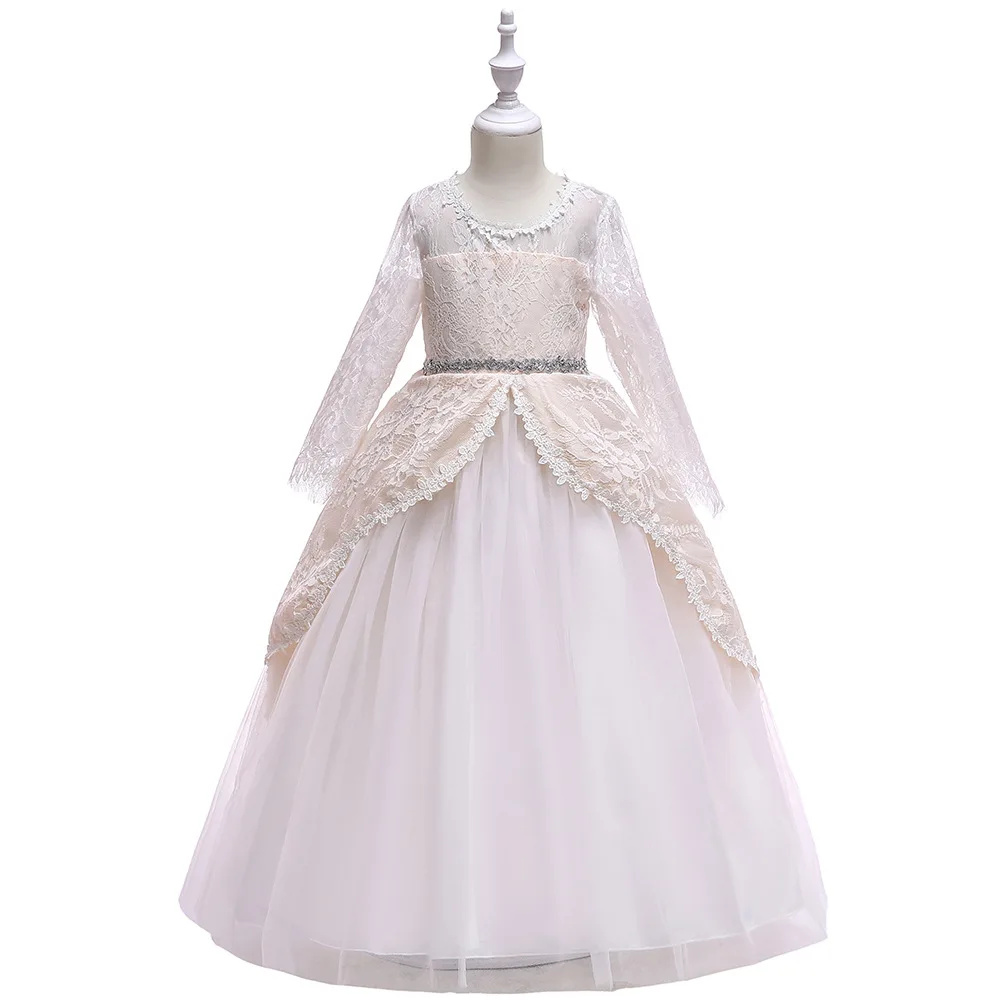 Летнее Длинное платье для маленьких девочек, платья-пачки для свадебной вечеринки детское кружевное платье принцессы Одежда для девочек от 3 до 13 лет - Цвет: Champagne
