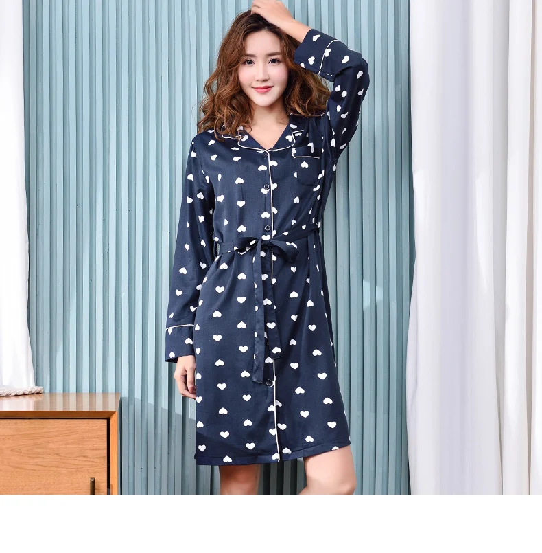 Новая модная женская пижама пикантное ночное белье тканая хлопковая ночная рубашка с длинными рукавами средний-длинный кардиган с поясом