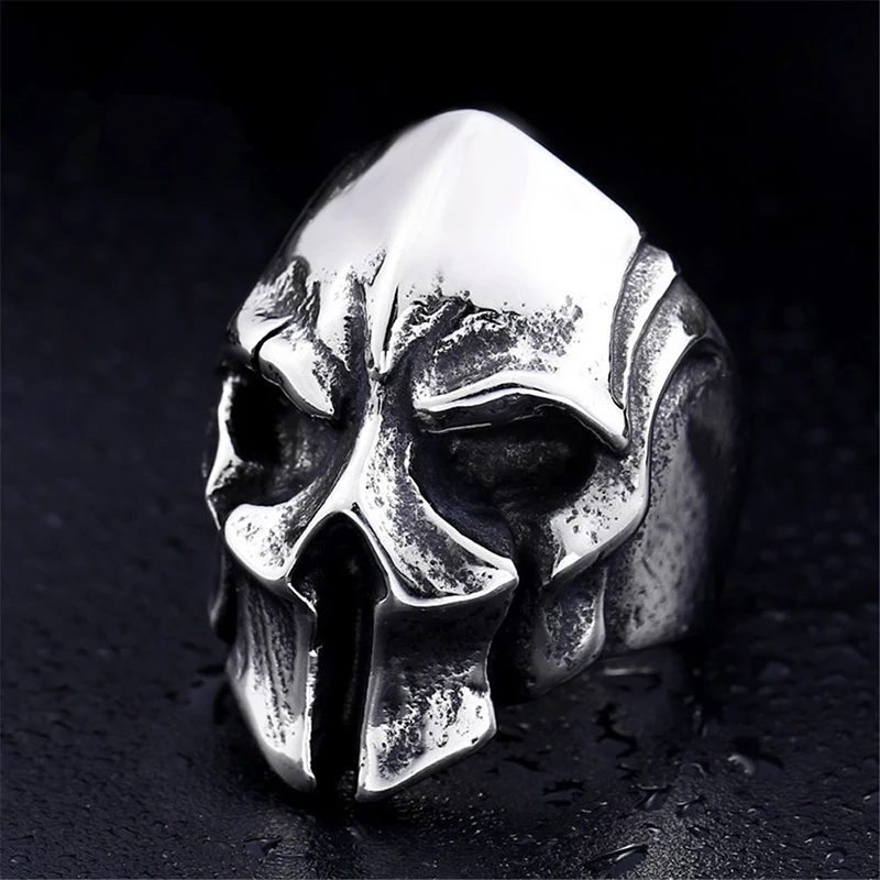 

Punk Mens Vintage Ring Old Smoked Black Silver Spartan Warrior Mask Signet Rings for Male Strange Mask Anel Anillos Jewelry Gift