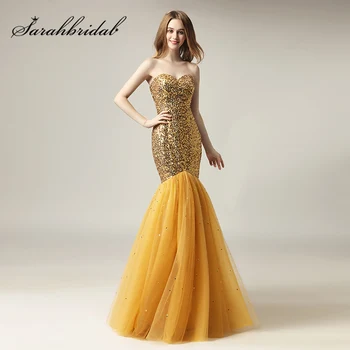 

New Arrival Gold Sparkly Sequin Long Celebrity Dresses Tulle Sweetheart Red Carpet Dress Formal Women Pageant Party Gowns SD415