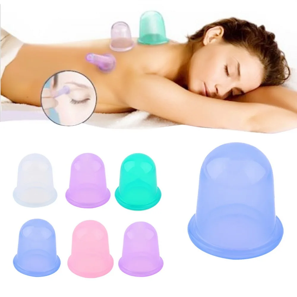 1piece Vacuum Silicone Cupping Cups Family Facial Body Therapy Massage Cupping Cups Anti Cellulite Health Care Tool 5 Colors