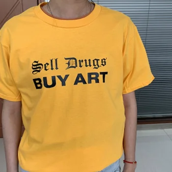 

PUDO-XSX 1PCS Gold and White Sell Drugs Buy Art Hipsters Street Style T-Shirt Unisex Tumblr Fashion White Graphic Tee
