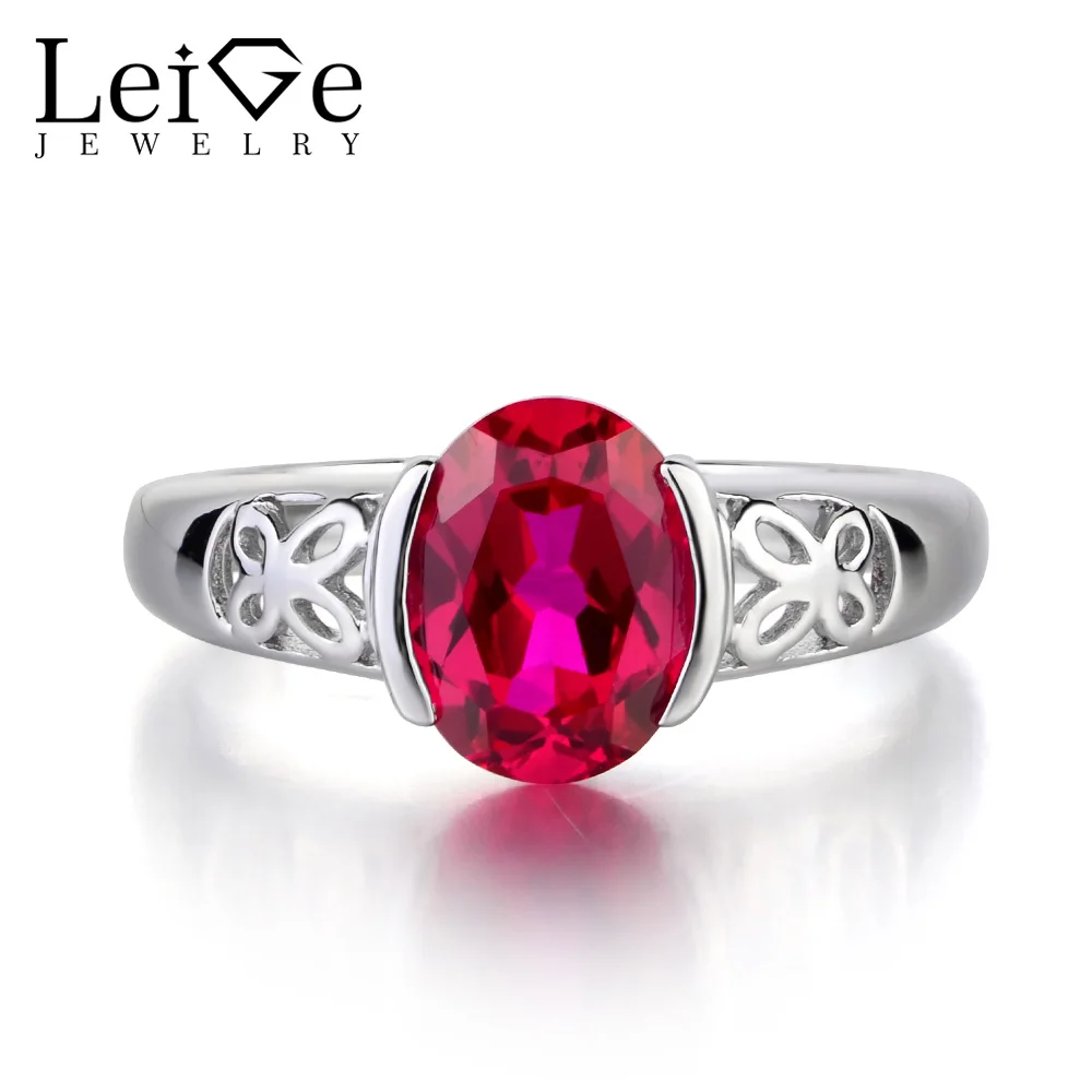 Leige Jewelry 925 Sterling Silver Ring Lab Ruby Red Gemstone July