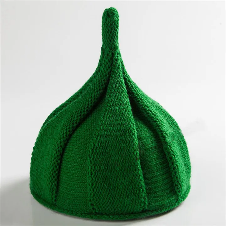 Вязаные Детские шапки с острым носком в виде репчатого лука, зимняя шапка для мальчиков и девочек, теплые шапочки, милая скручивающаяся шапка, Gorros Invierno, подарок для детей - Цвет: green