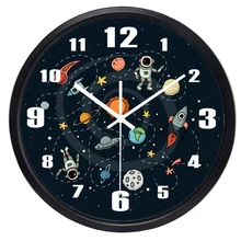 Discount Cartoon Space Pilot Bedroom Wall Clock for Children Boy Room, No Ticking Sound