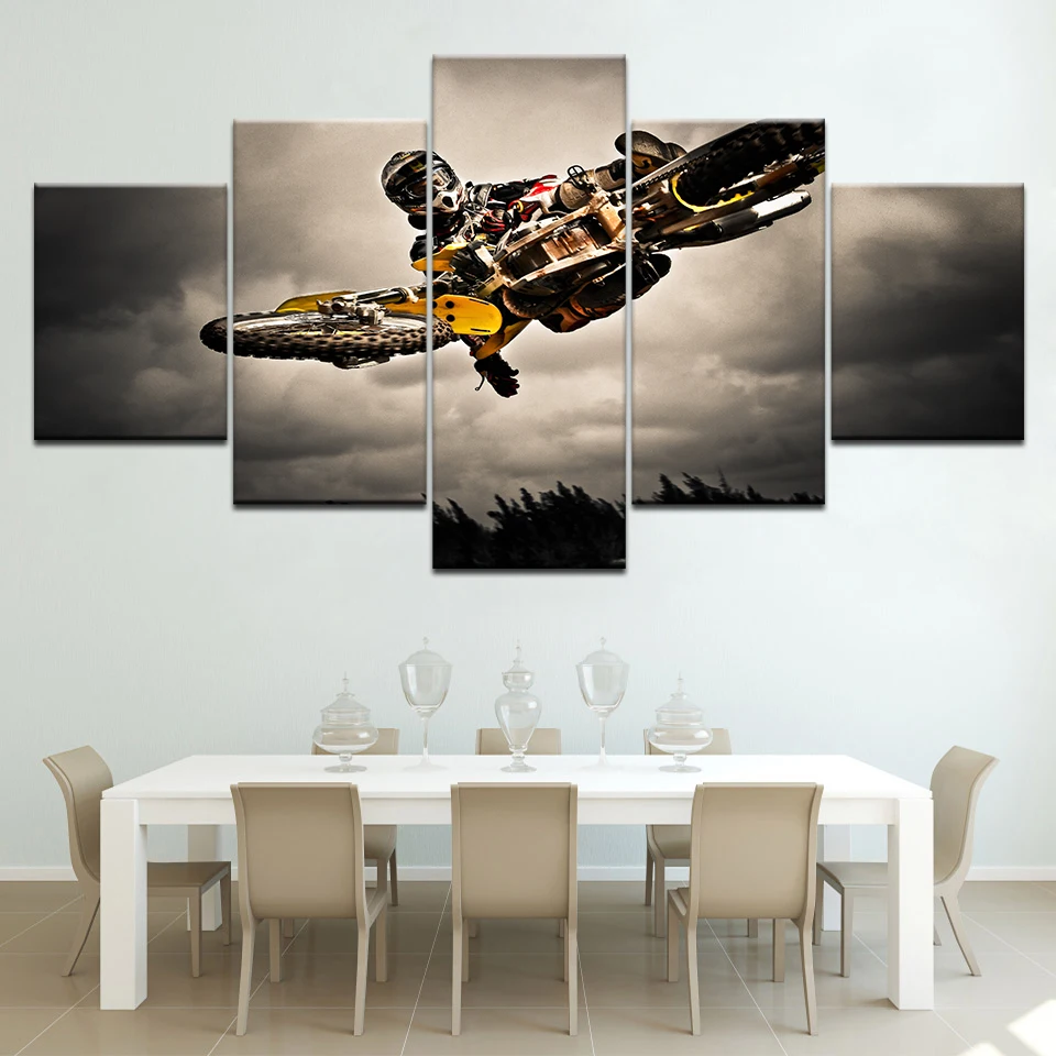 

Motorcycle jumping movement photo 5 Panels Wallpapers modern Modular Poster art Canvas painting for Living Room Home Decor