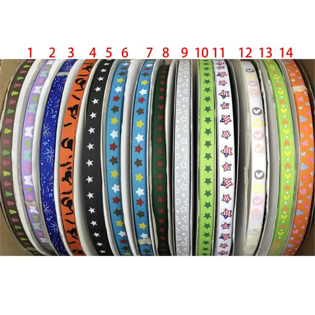 

Crazy Discounts 3/8" 9mm Star Heart Butterfly Heart Printed Grosgrain Ribbon for DIY Hair Bows Gift Wrapping Handmade 100 Yards
