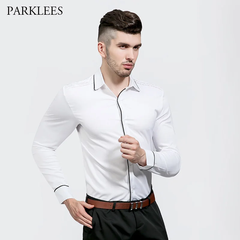 Белый Для мужчин рубашка с длинным рукавом Slim Fit CHEMISE Homme 2017 Фирменная Новинка Мода Бизнес Дизайн мужская одежда Рубашки для мальчиков