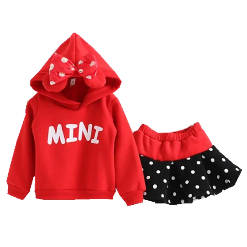 

Spring Children Warm Thick Suit Baby Girls Cute Hoodie Suit Swaetershirt + Skirt Set Sutumn Long Sleeved Cartoon Clothes