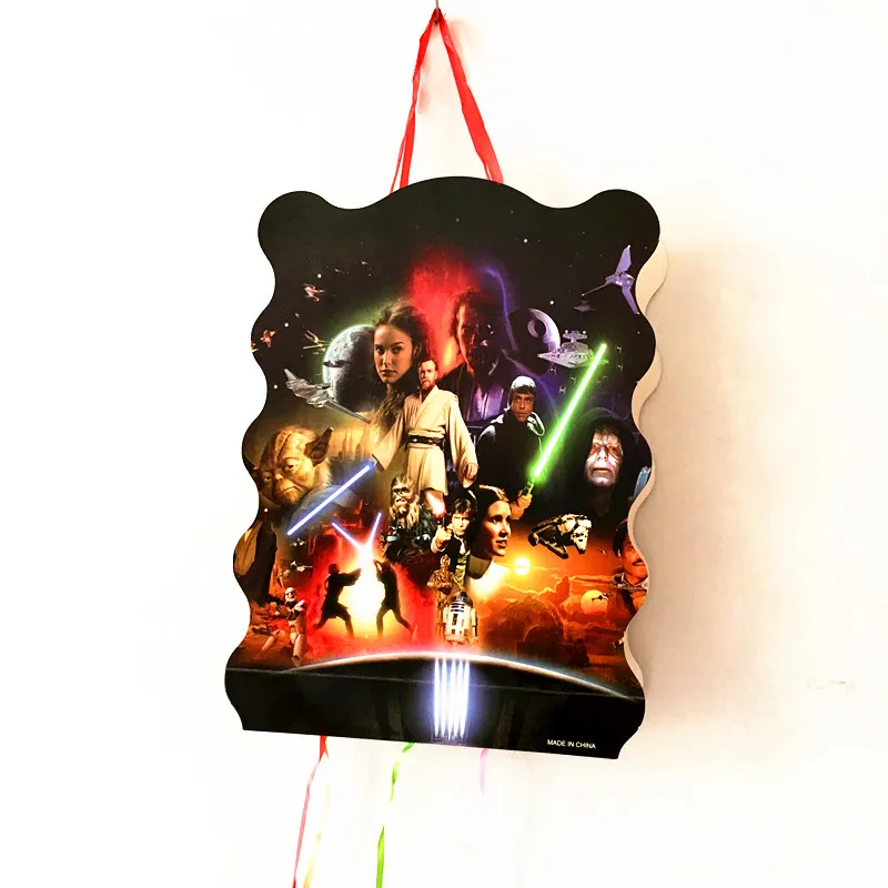 Star Wars Theme Children Birthday Party Cartoon Paper Cup Plate Banner Napkin Cap Drawstring Gift Bag Family Party Pinata Supply - Цвет: Bags-3-1pcs