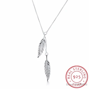 

925 Sterling Silver Double Leaves Box Chain Pendant Necklace Colar de Prata For Women Wedding Engagement Party Jewelry