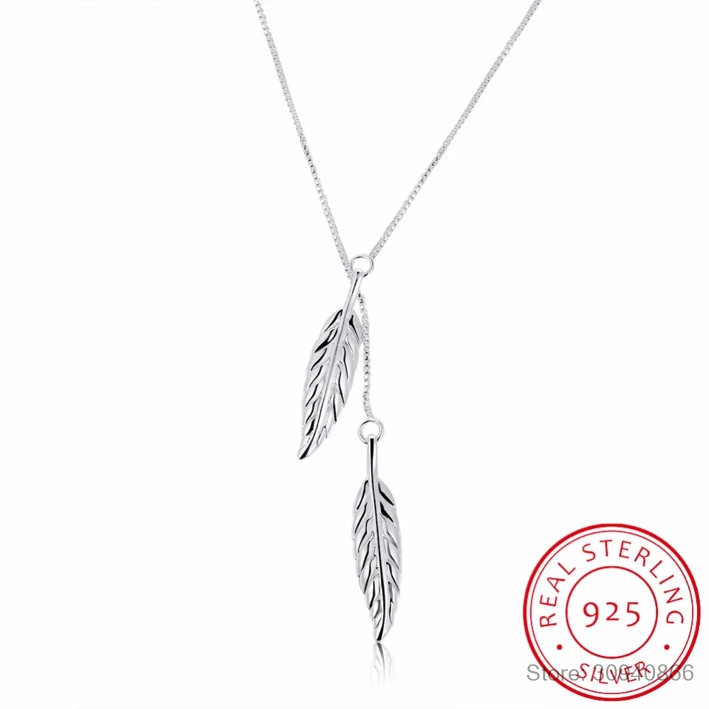 

Brand Designer Vintage Double Leaves Pendant Necklaces Collier 925 Sterling Silver Chain Women Elegant Necklace