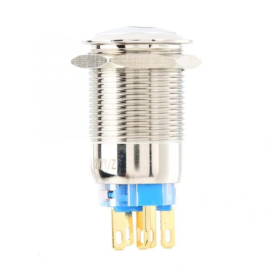 19mm 5 Pin Metal Latching Locking Switch NO NC for Headlights Yellow 12V Car LED Light Push Button Switch Fog lights