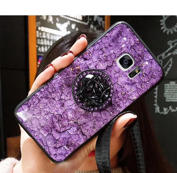 Модные Мрамор блестящий чехол для samsung Galaxy A8 плюс A6 A7 A9 S10 S10E крышка на J4 J6 J8 A10 A20 A20E A30 A40 A50 A60 A70 - Цвет: Purple with Bracket